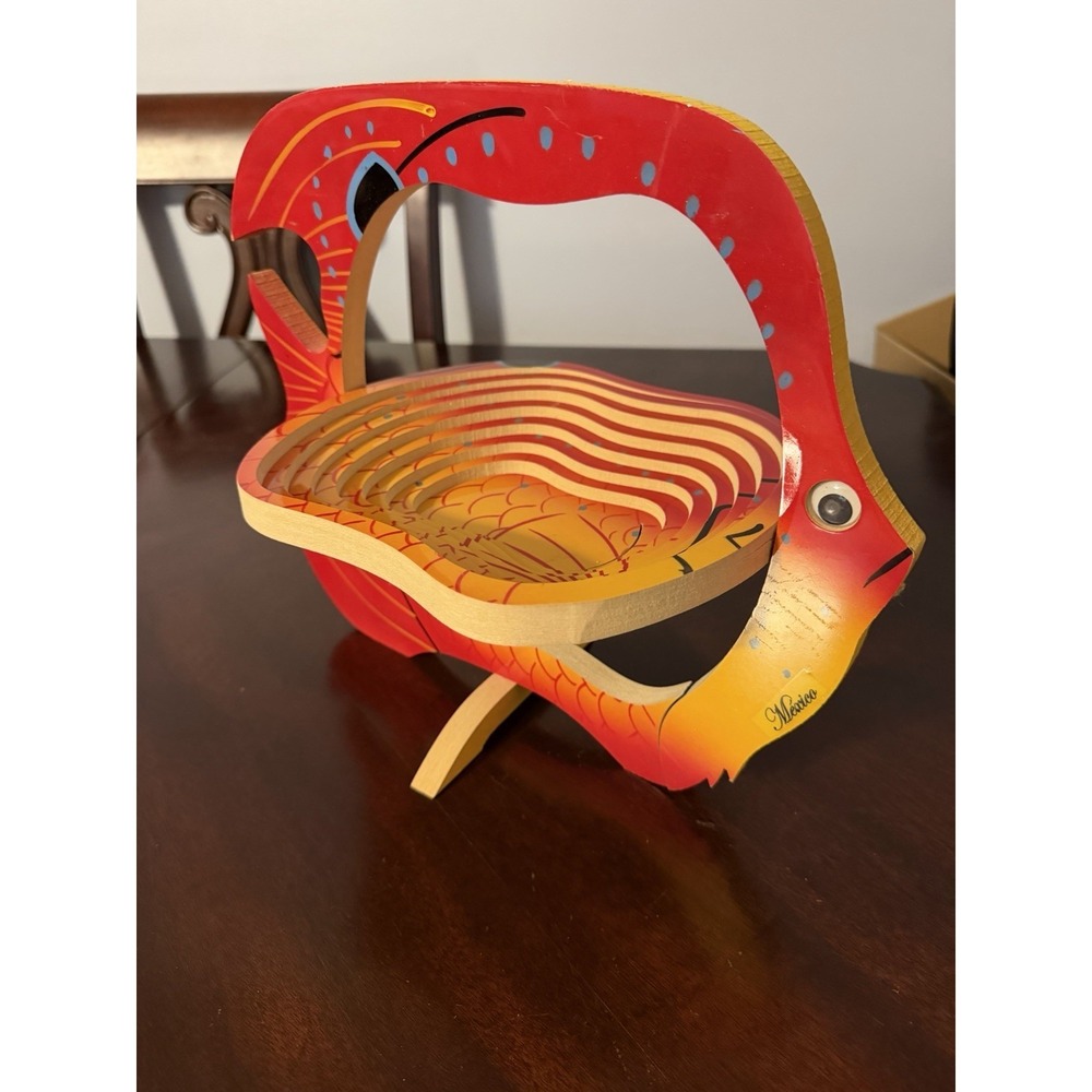 Vintage Hand Painted Wooden‎ Fish Basket Bowl Signed Weber MCM Art